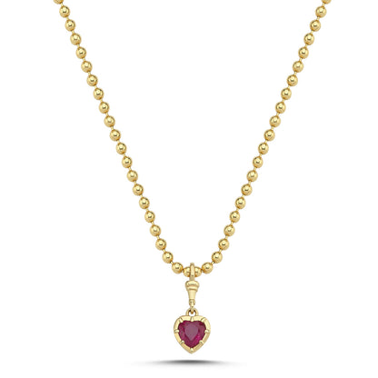 Heart Ruby Necklace Ball Chain
