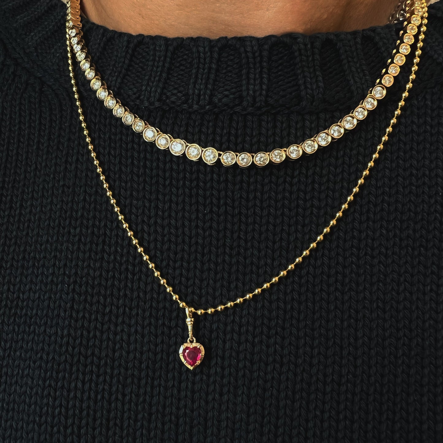 Heart Ruby Necklace Ball Chain