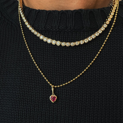 Heart Ruby Necklace Ball Chain