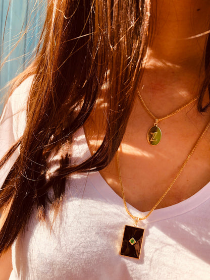 One Stone Enamelled Pendant